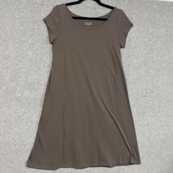 Eileen Fisher Brown A-Line Dress S Organic Cotton Made in USA Minimalist Lagom - Picture 1 of 10